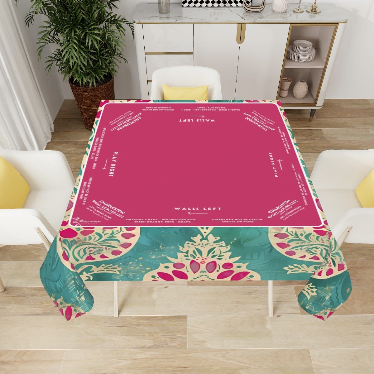 Pink & Green Mahjong Tablecloth