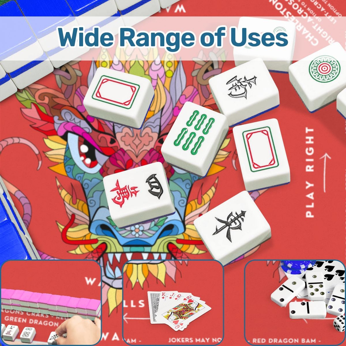 Red Dragon Mahjong Mat with Storage Case | Bold Festival Design