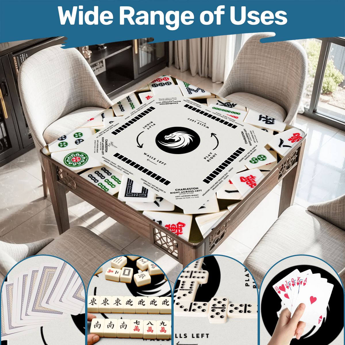 Tile Design Mahjong Mat 31.5 x 31.5 - Durable Playing Surface, Handmade Mat