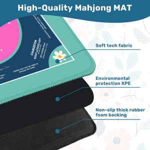 Teal Flower Design Mahjong Mat 31.5 x 31.5, For Game Night for Mahjong Fans