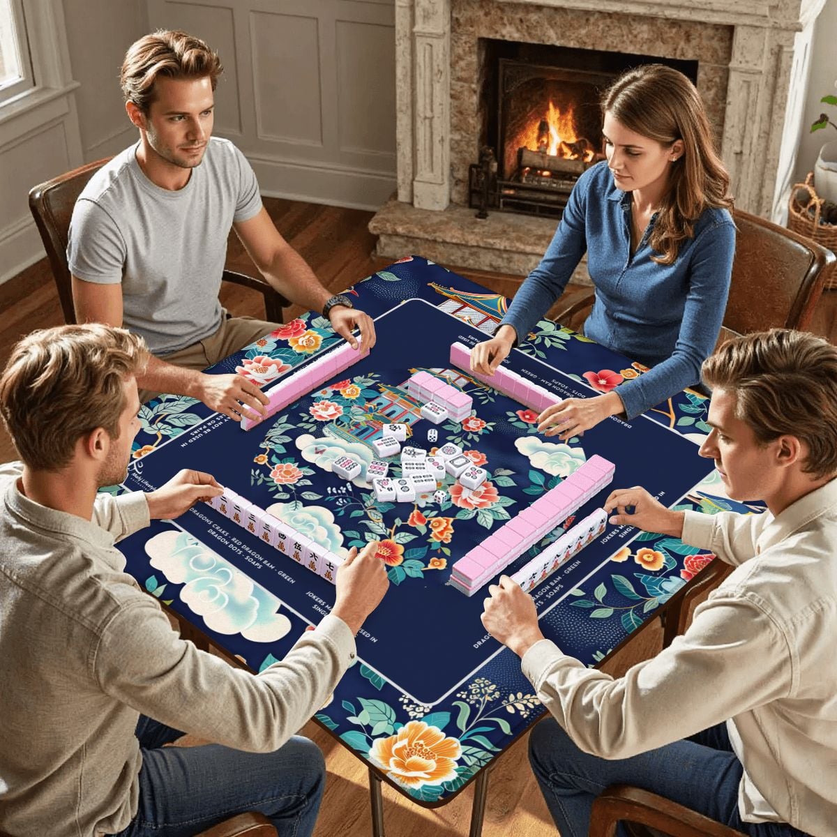 Blue Pavilion Mahjong Mat with Storage Case