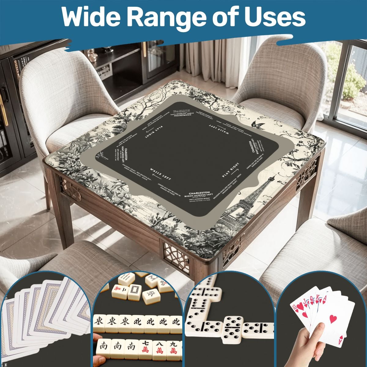 Midnight Toile Mahjong Mat with Storage Case