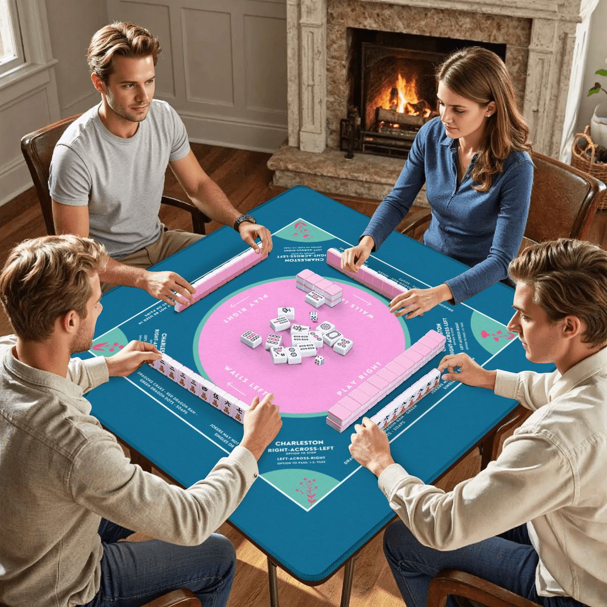 Blue Flower Design for Mahjong Enthusiasts, 31.5 x 31.5