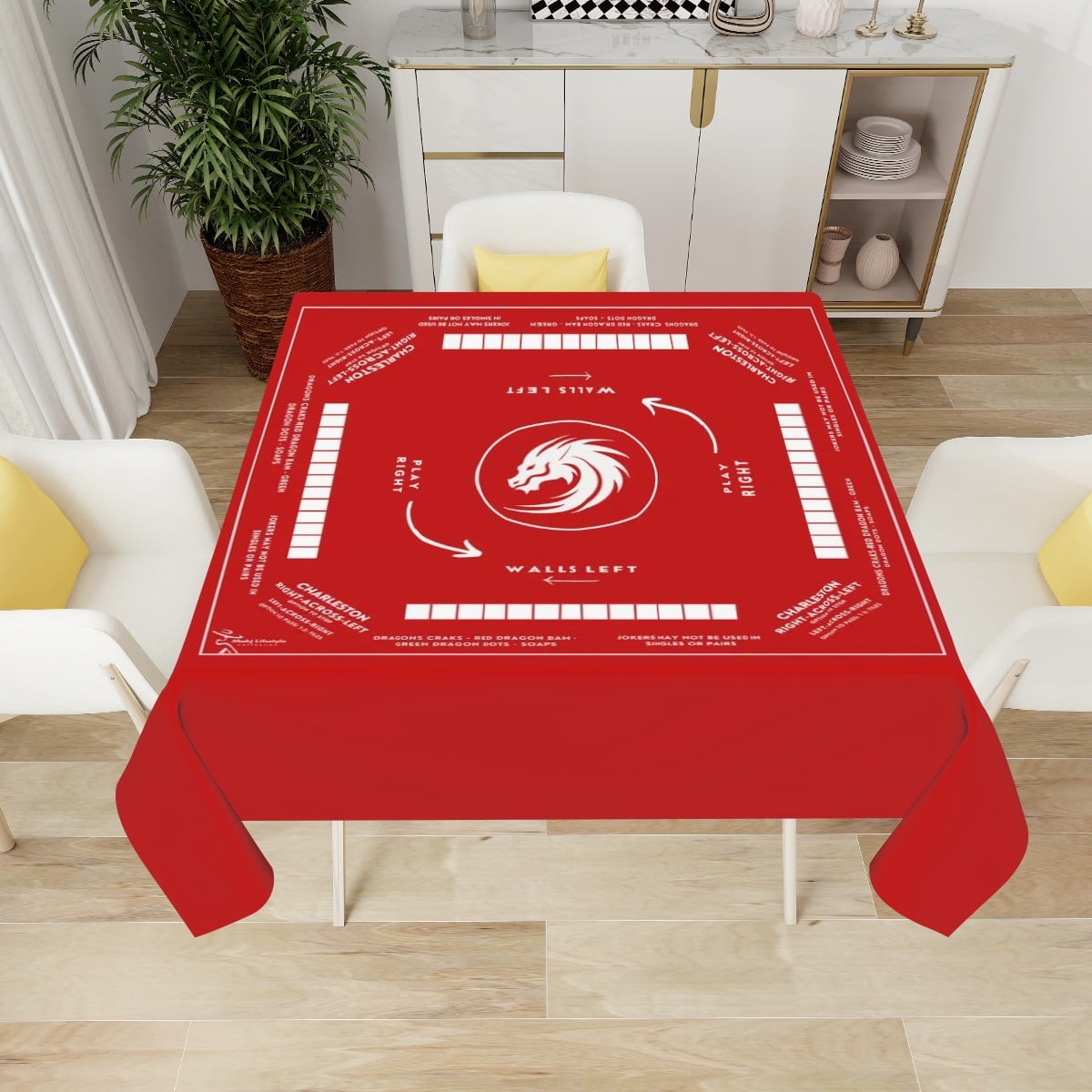 Red Dragon Mahjong Tablecloth – 60 Inch | Bold Game Table Design
