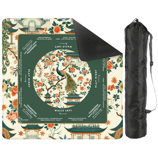 Green Peacock Mahjong Mat with Storage Case