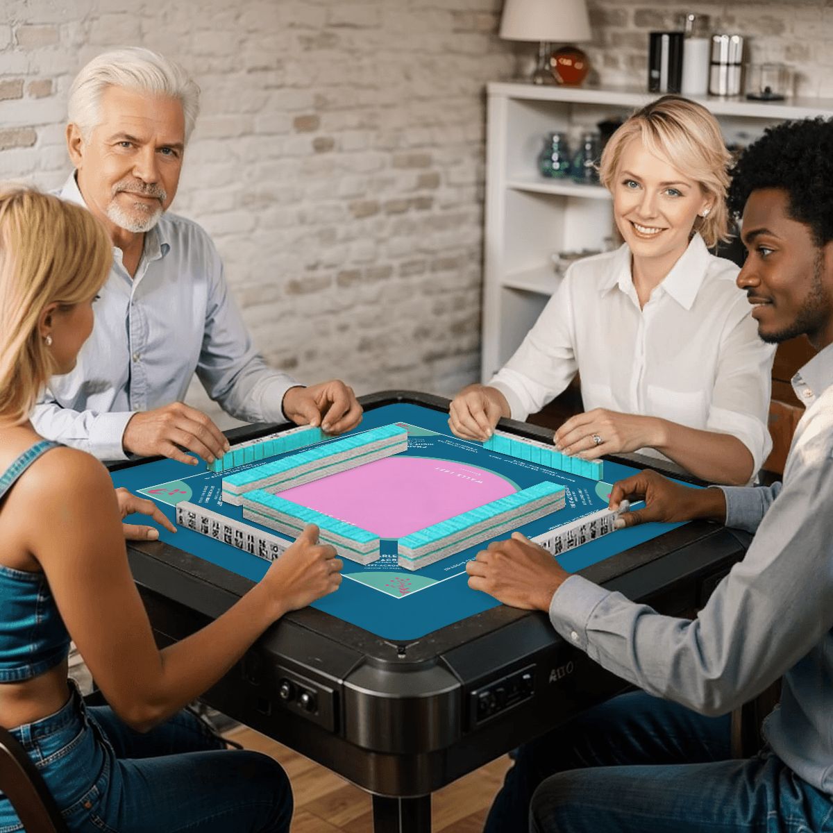 Blue Flower Design for Mahjong Enthusiasts, 31.5 x 31.5