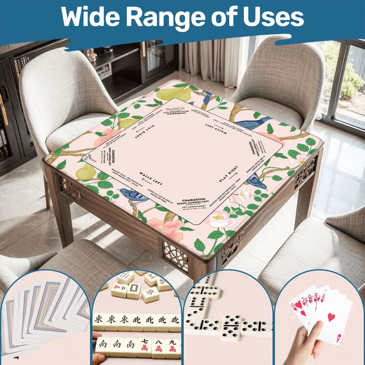 Blue Bird Mahjong Mat with Storage Case