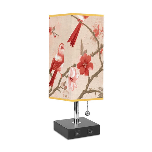 Square Table Lamp with USB Port Gold Trim