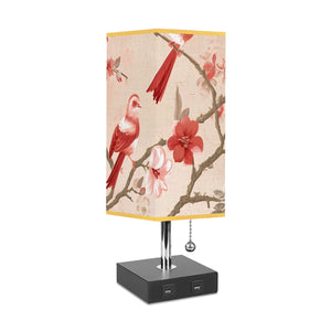 Square Table Lamp with USB Port Gold Trim