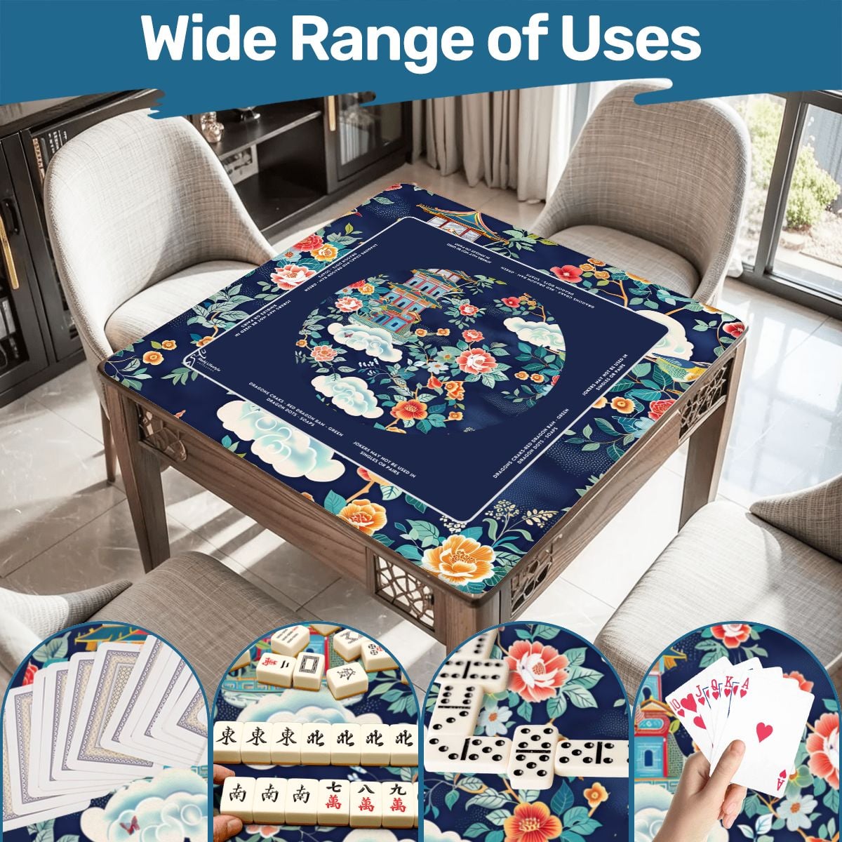Blue Pavilion Mahjong Mat with Storage Case