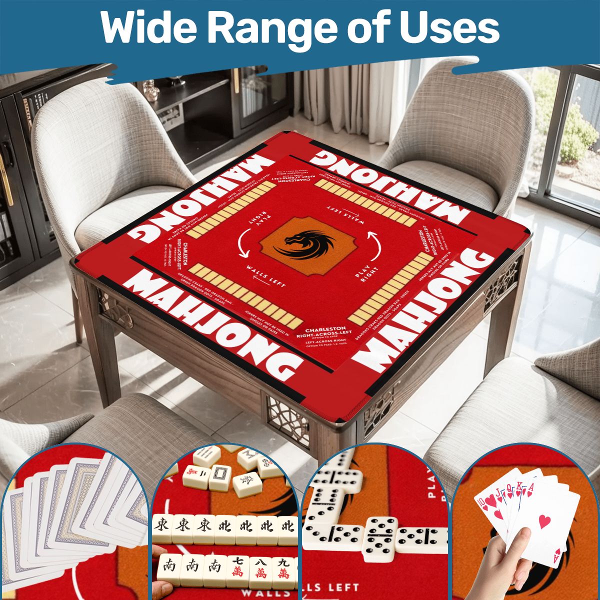 Bold Red Mahjong Mat 31.5 x 31.5 - For Enhancing Game Night Experience