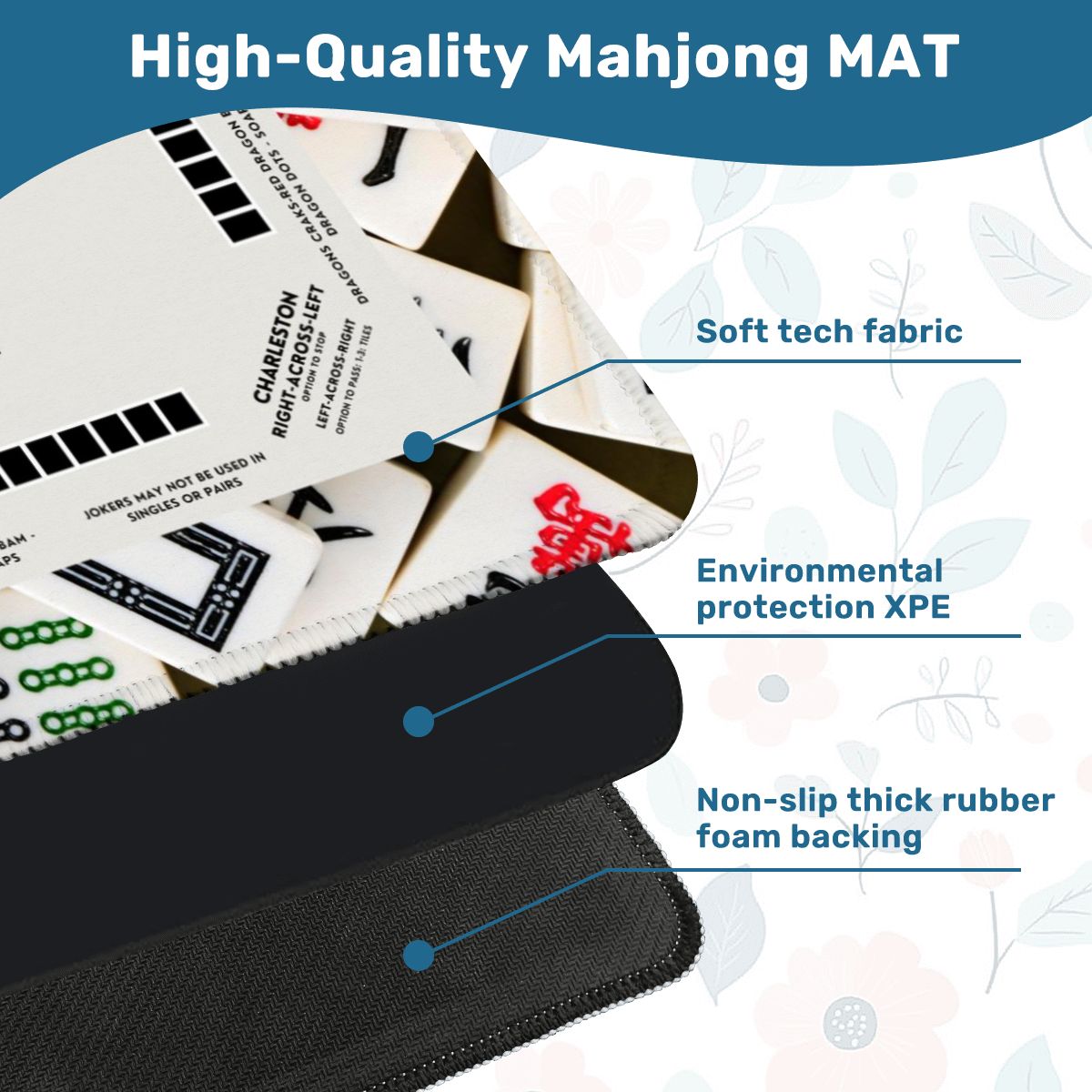 Tile Design Mahjong Mat 31.5 x 31.5 - Durable Playing Surface, Handmade Mat
