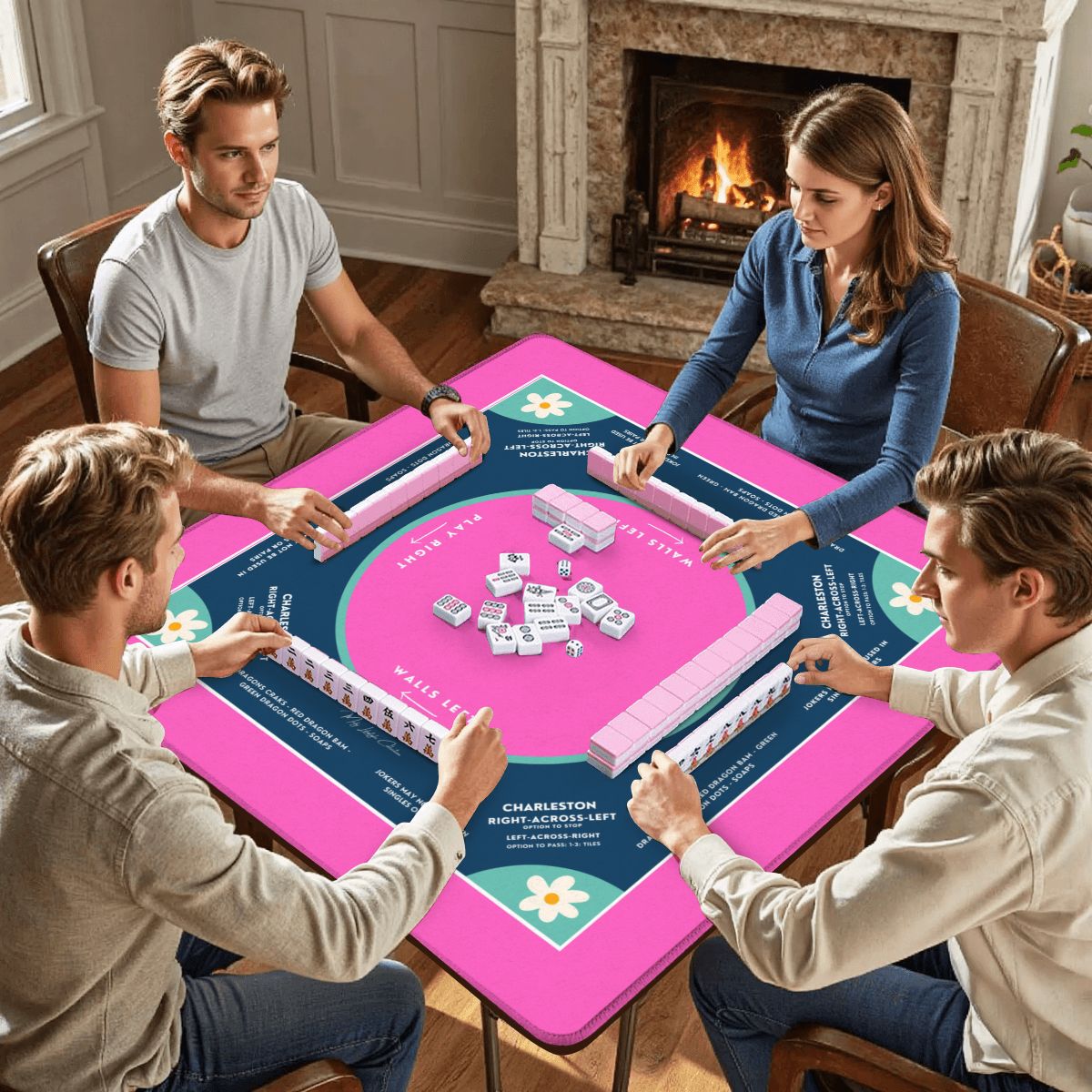 Hot Pink Daisy Mahjong Mat 31.5 x 31.5 - For Enhanced Game Night Experience