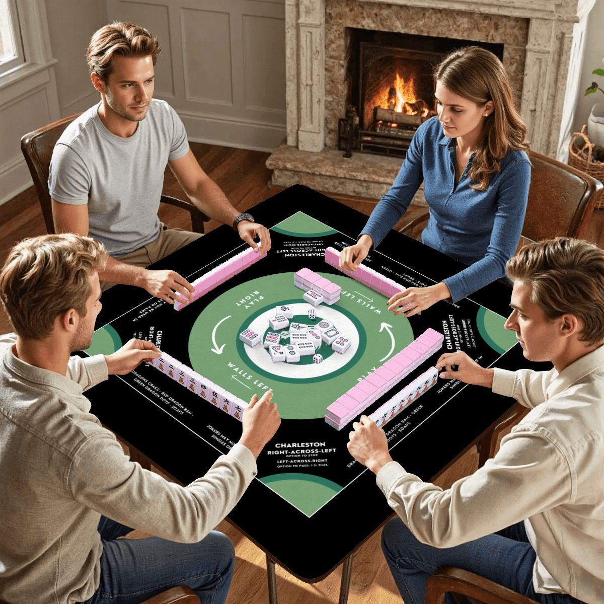 Black and Green Mahjong Mat 31.5 x 31.5 - For Mahjong Enthusiasts