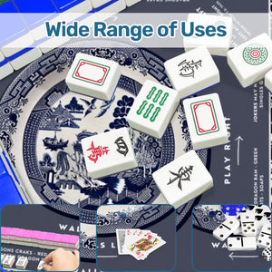 Chinoiserie Mahjong Mat with Storage Case | Classic Blue & White Table Mat