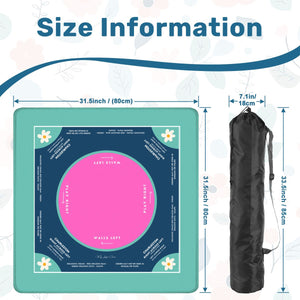 Teal Flower Design Mahjong Mat 31.5 x 31.5, For Game Night for Mahjong Fans