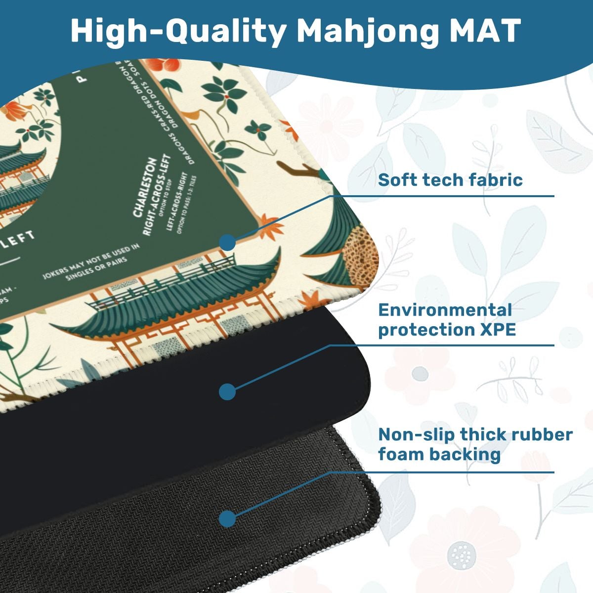 Green Peacock Mahjong Mat with Storage Case
