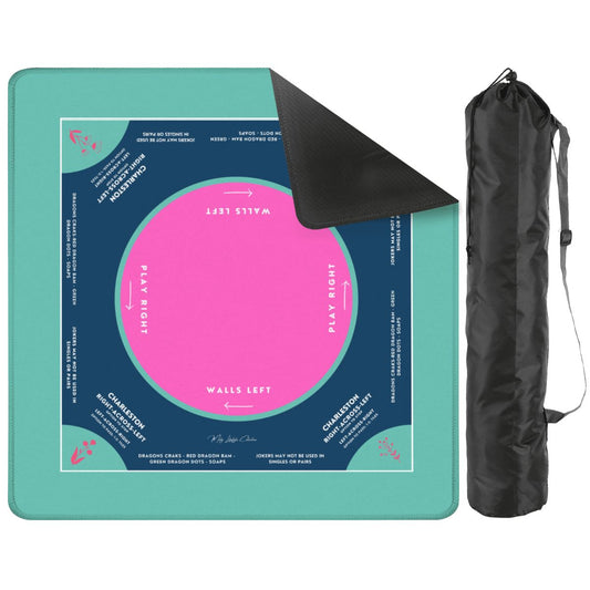 Teal Flower Design Mahjong Mat 31.5 x 31.5, For Game Night for Mahjong Fans