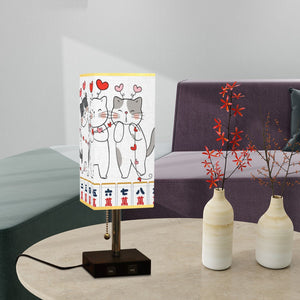 Square Table Lamp with USB Port Gold Trim