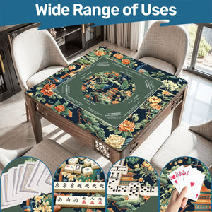 Green Peacock Chinoiserie Mahjong Mat with Storage Case