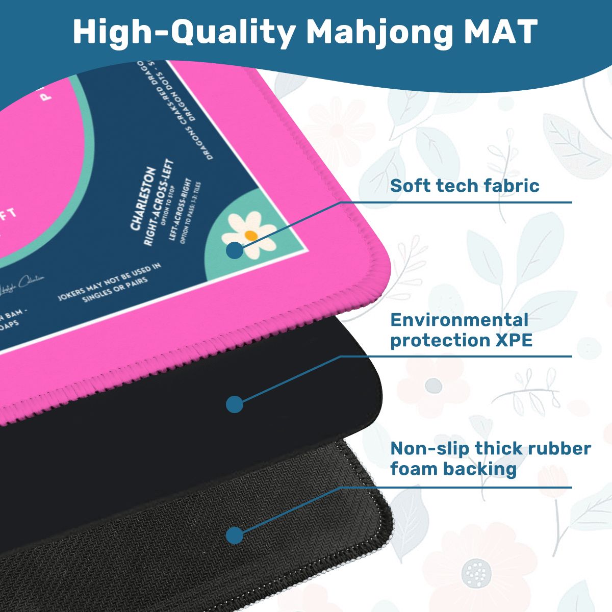 Hot Pink Daisy Mahjong Mat 31.5 x 31.5 - For Enhanced Game Night Experience