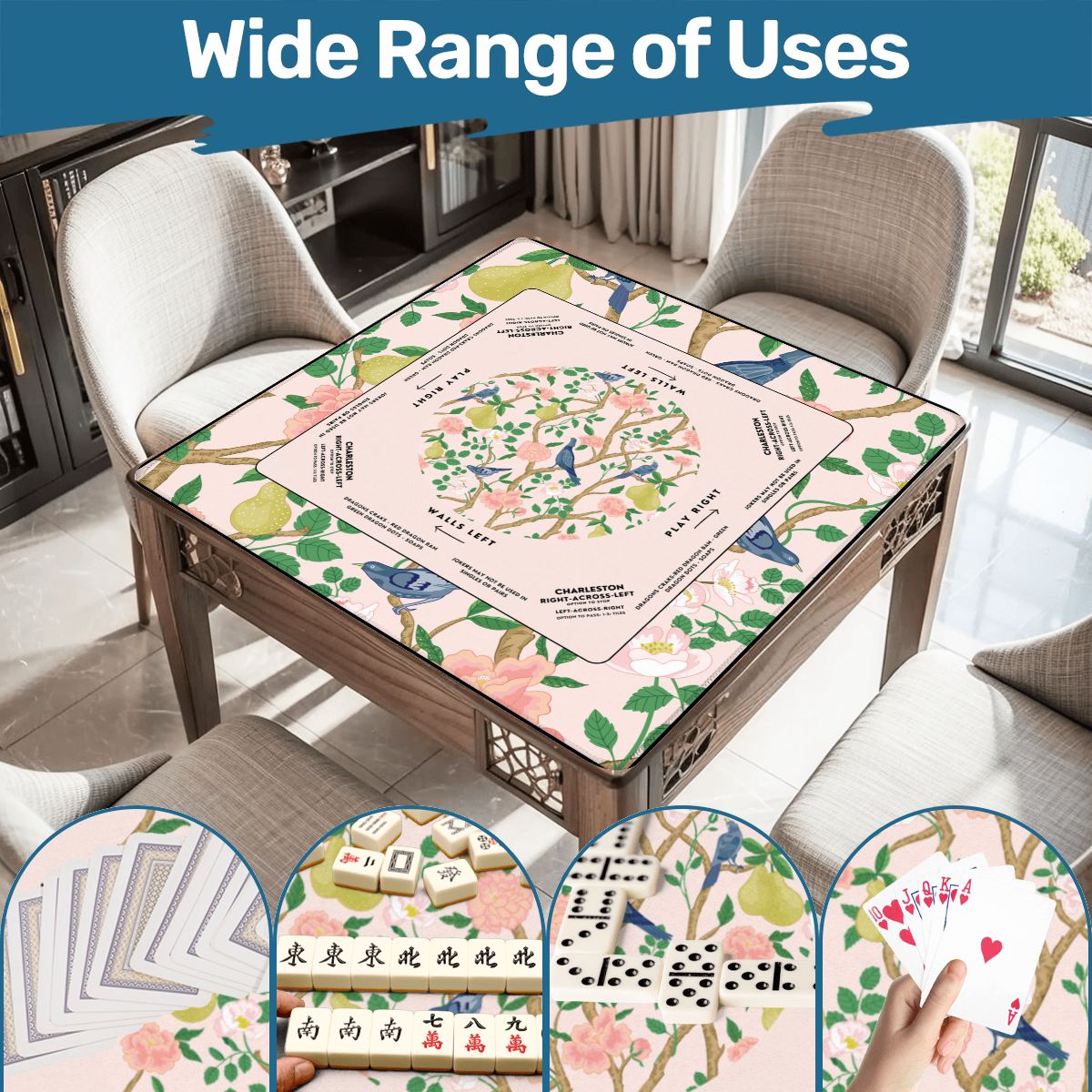 Blue Bird Design Mahjong Mat 30x30 - Durable Surface for Great Game Nights