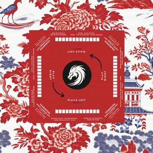 Red Mahjong table cloth, Serene Bamboo Breeze Mahjong, Red and blue Chinoiserie Design, size 55.1
