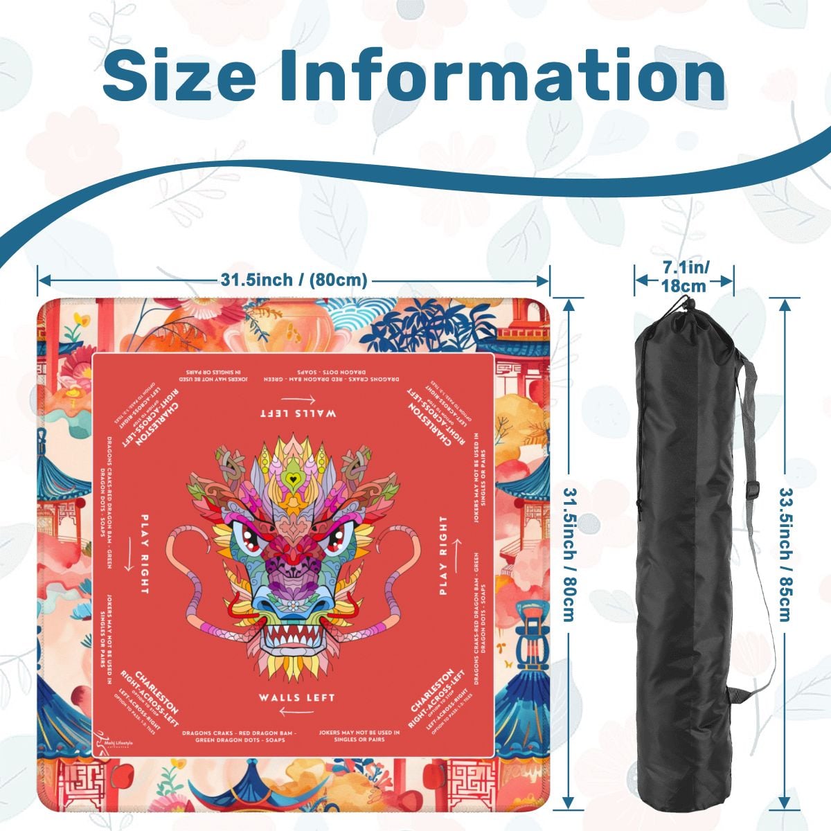 Red Dragon Mahjong Mat with Storage Case | Bold Festival Design