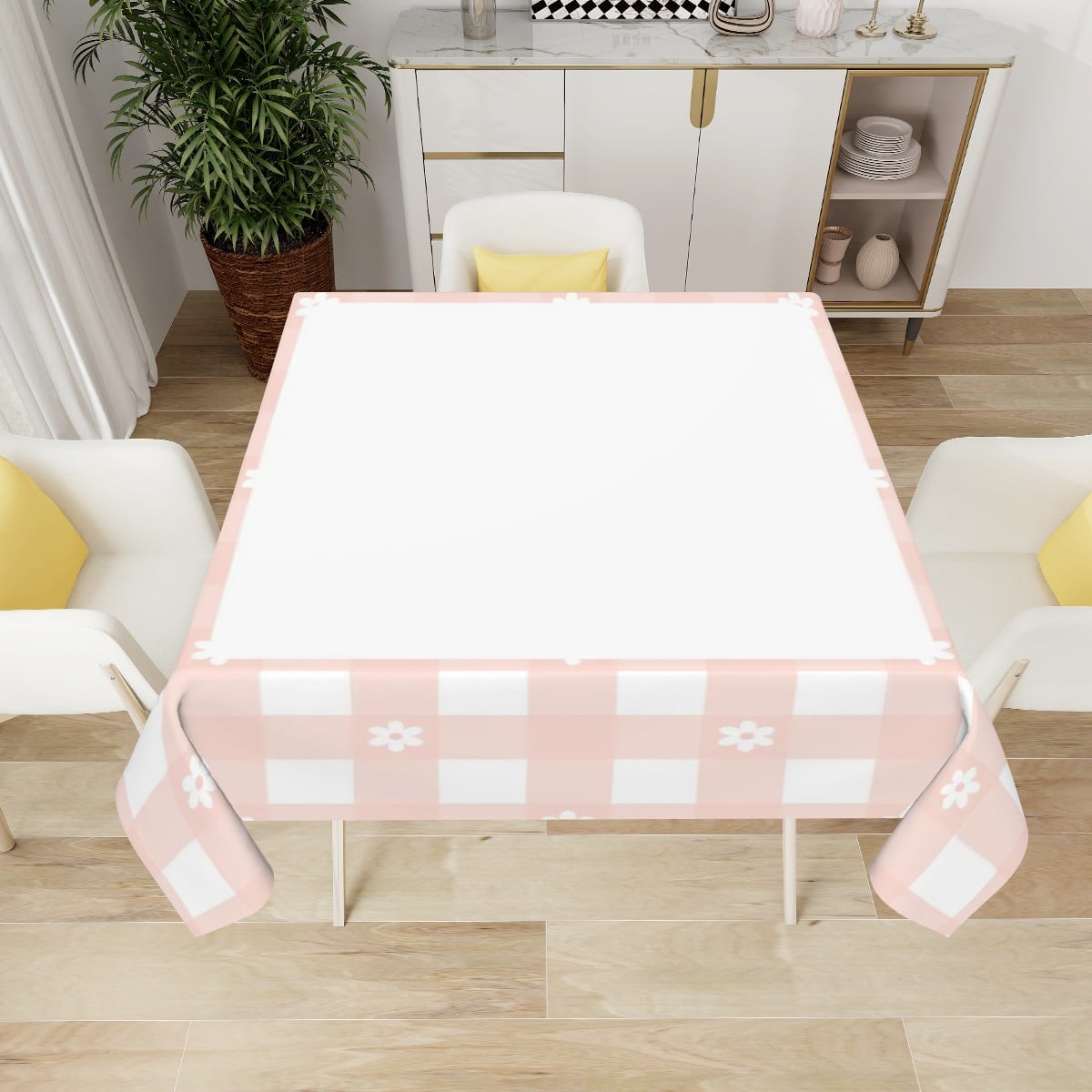 Pink Gingham Mahjong Tablecloth – 60 Inch | Blush Check Floral Design