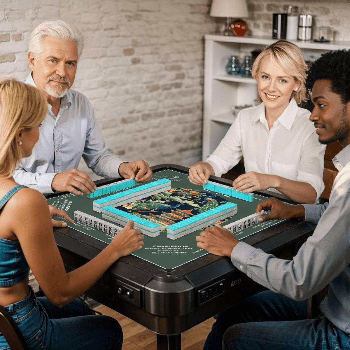 Green Peacock Mahjong Mat 31.5 x 31.5 - Smooth Surface for Great Game Nights