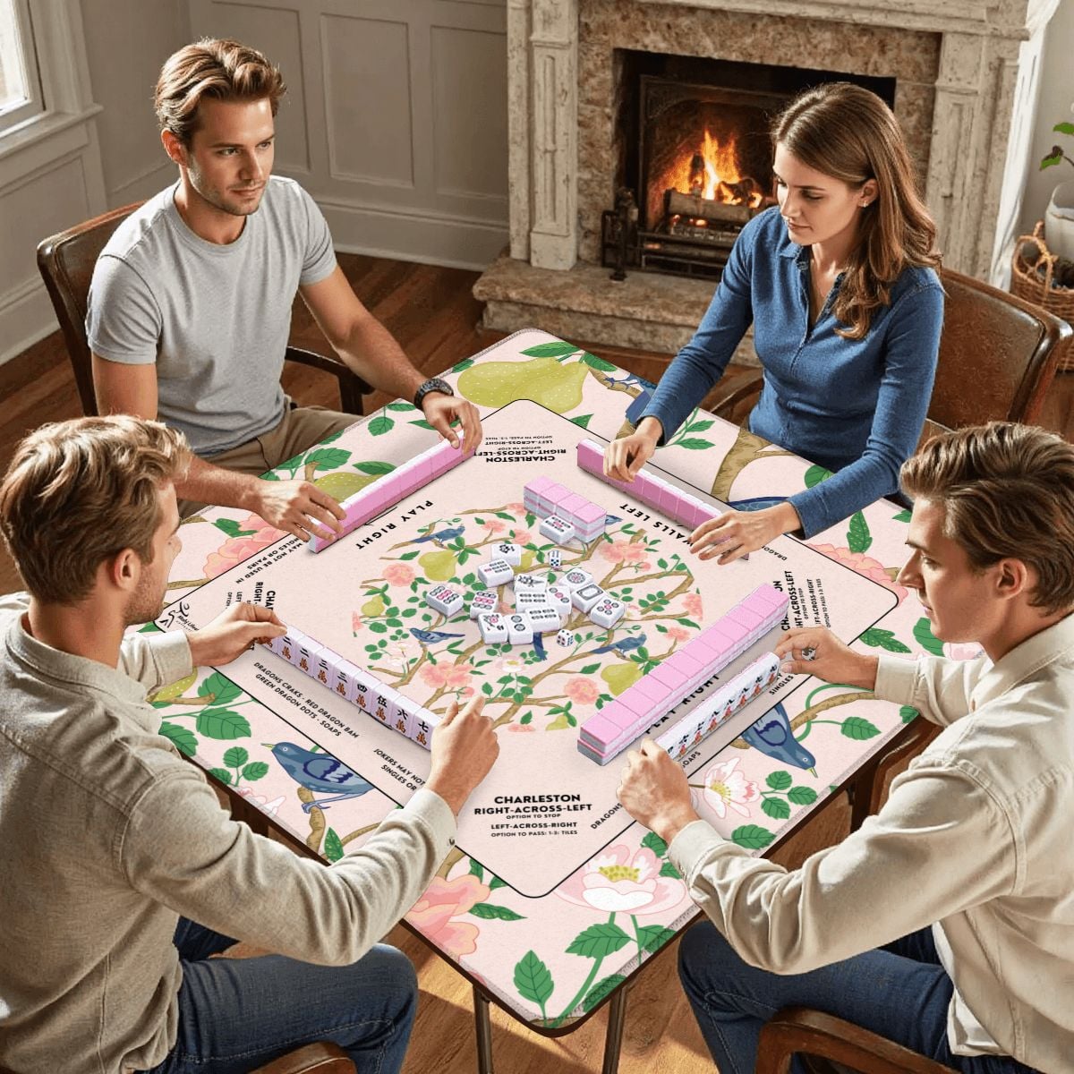 Blue Bird Mahjong Mat with Storage Case