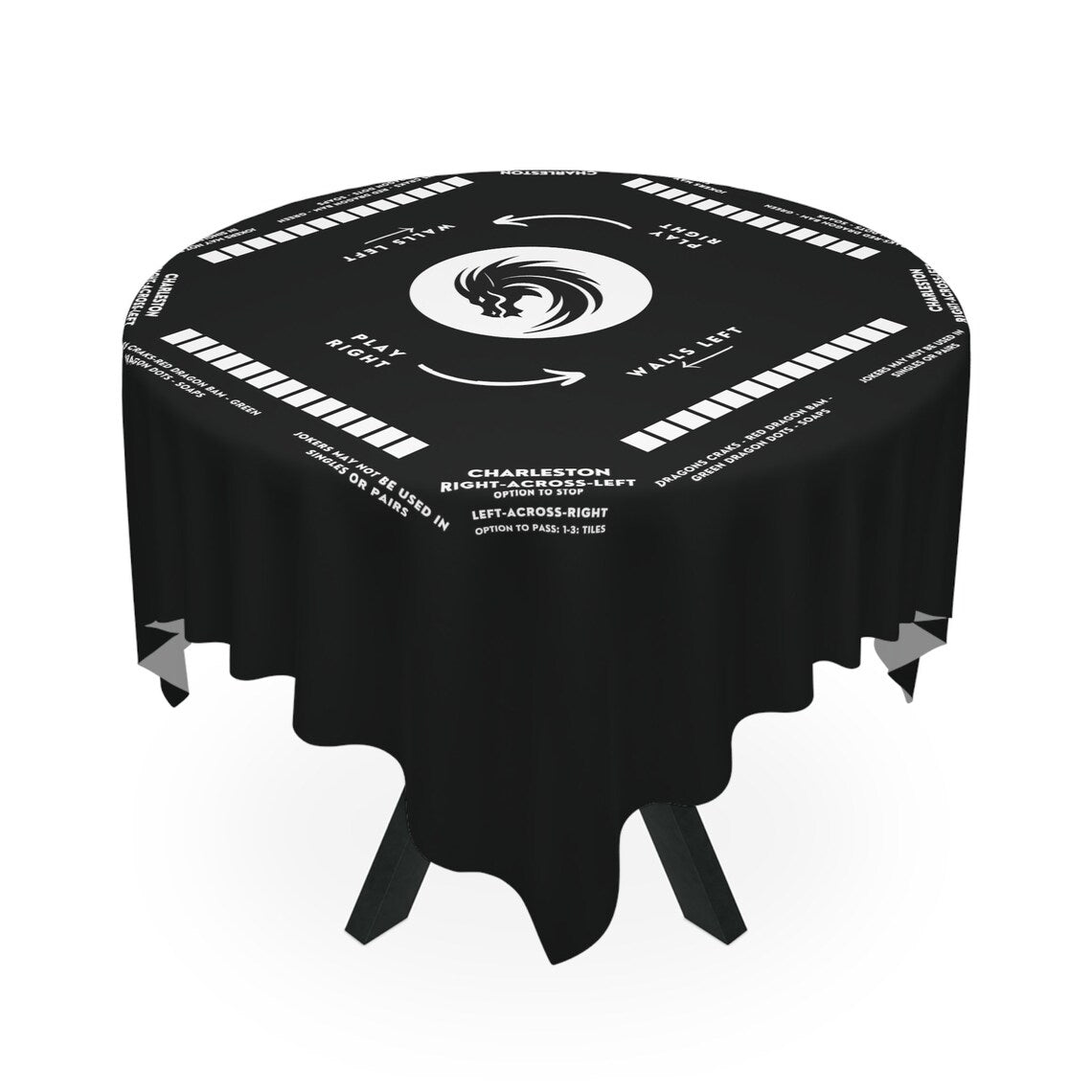 Mahjong game Tablecloth - Black and White Collection, Mahjong with rules written on the tablecloth makes it easy for beginners to learn