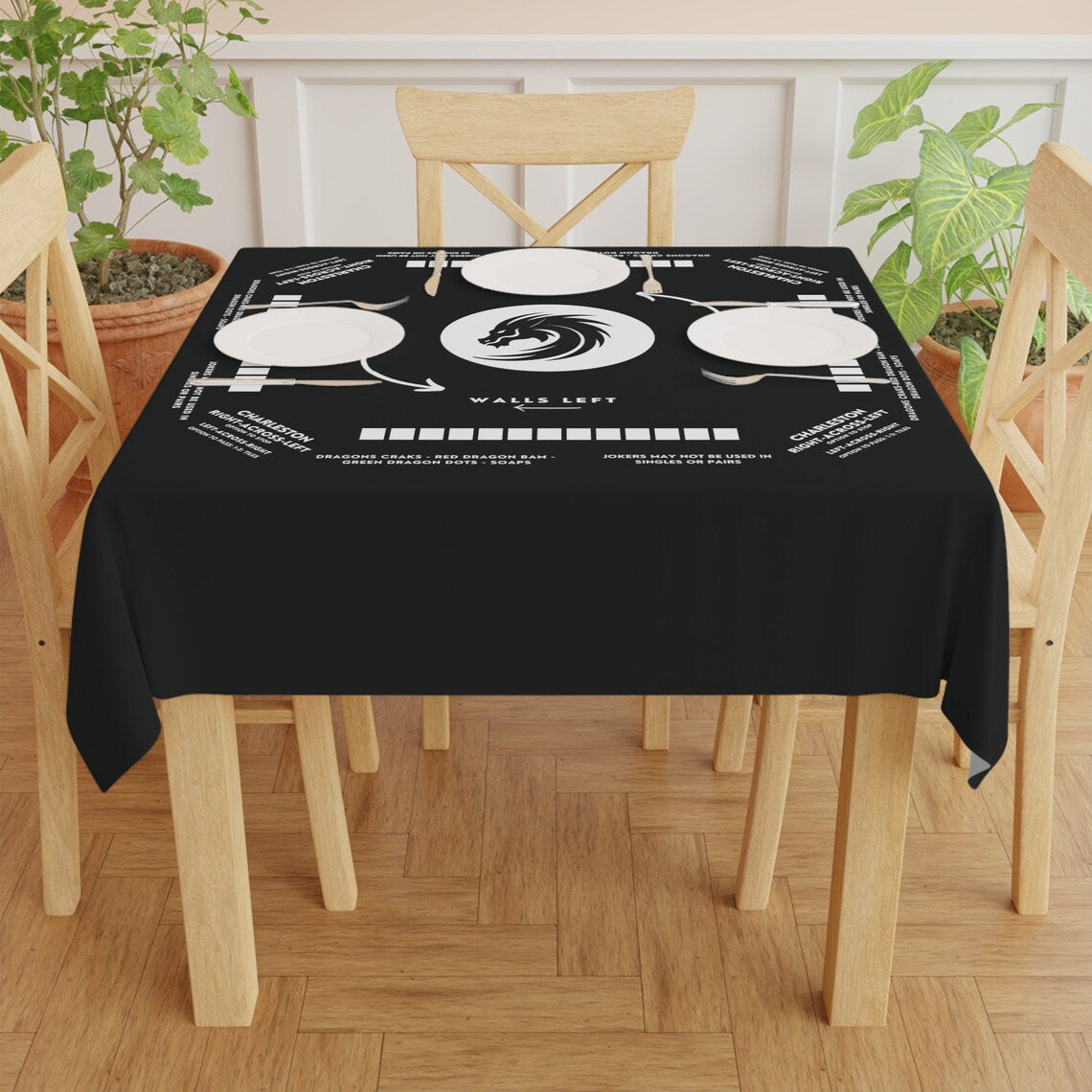 Mahjong game Tablecloth - Black and White Collection, Mahjong with rules written on the tablecloth makes it easy for beginners to learn