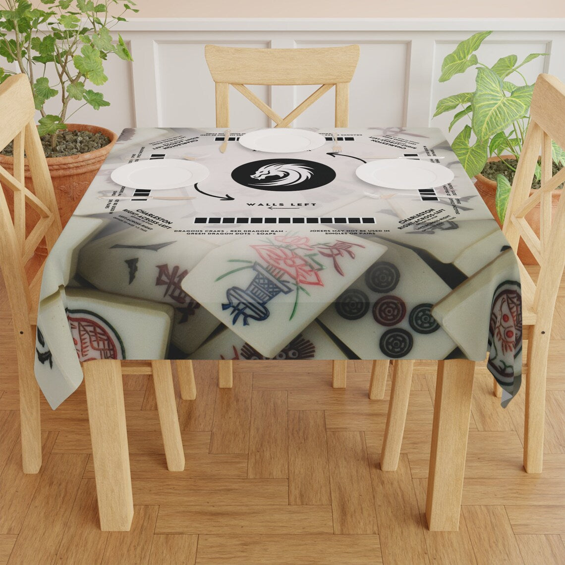 Mahjong Tile design tablecloth with Instructions - Mahjong Tablecloth Size 55 x 55, Mahjong with Rules