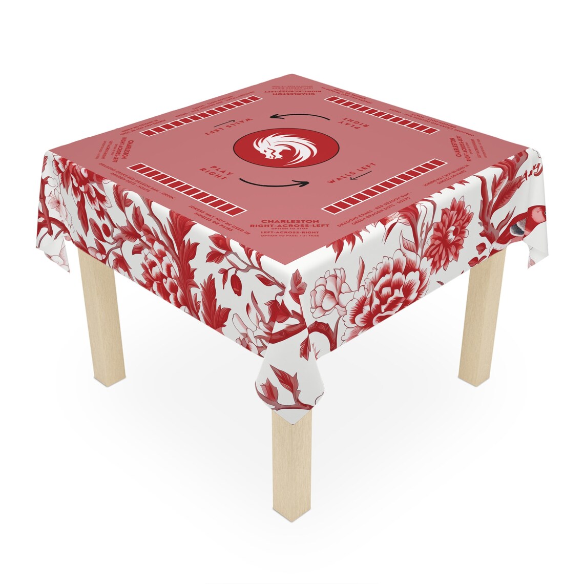 Red Asian-Inspired Mahjong tablecloth, Vibrant Chinoiserie Design, Table Cover, Festive Gathering Focal Point for Family Bonding