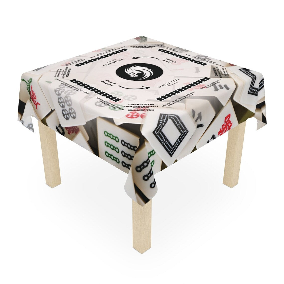 Mahjong Tile design tablecloth with Instructions - Mahjong Tablecloth Size 55 x 55, Mahjong with Rules