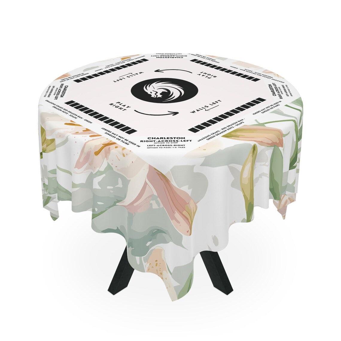 Elegant White Floral Mahjong Tablecloth - Perfect for Game Nights