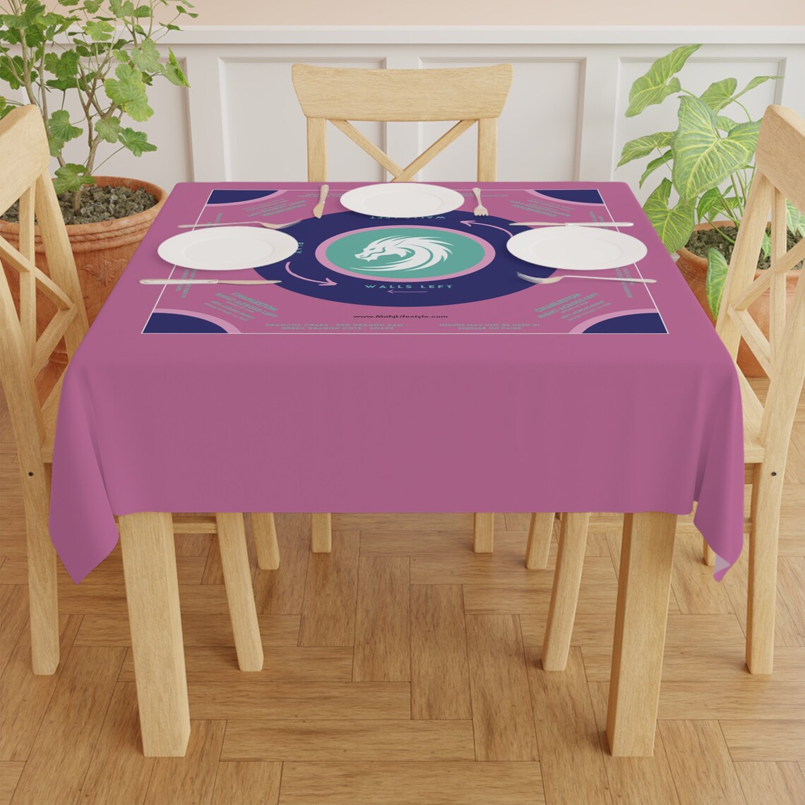Handmade Mahjong Tablecloth - Purple and Sky Blue Design
