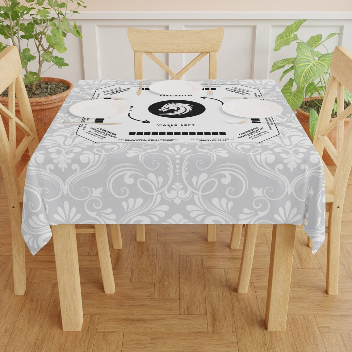 Elegant White Mahjong Tablecloth - Perfect for Game Nights