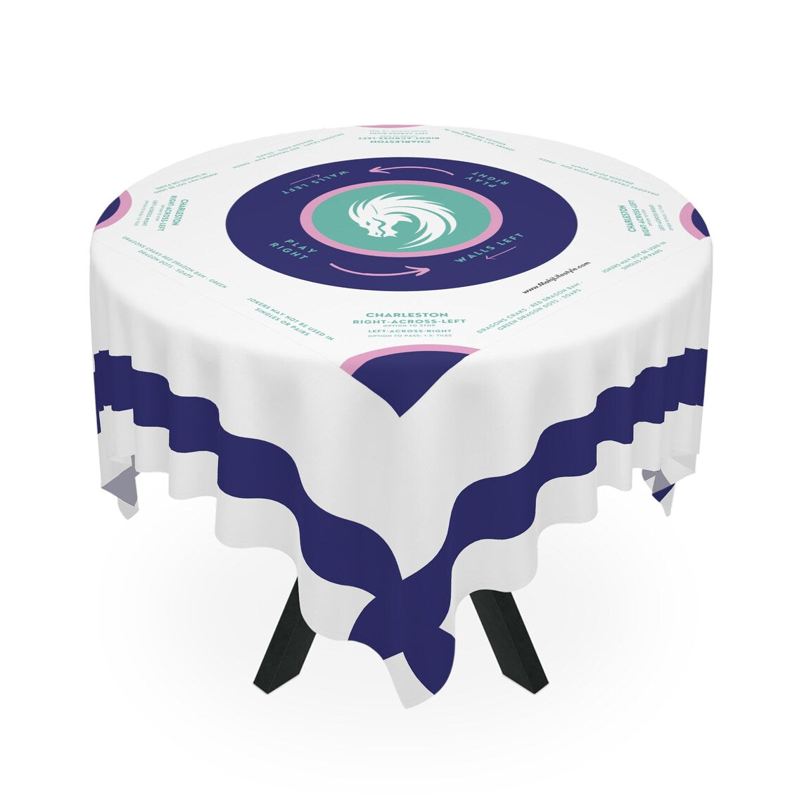Striped Mahjong Tablecloth - White, Sky Blue, Dark Blue - Mahjong Game Night Essential