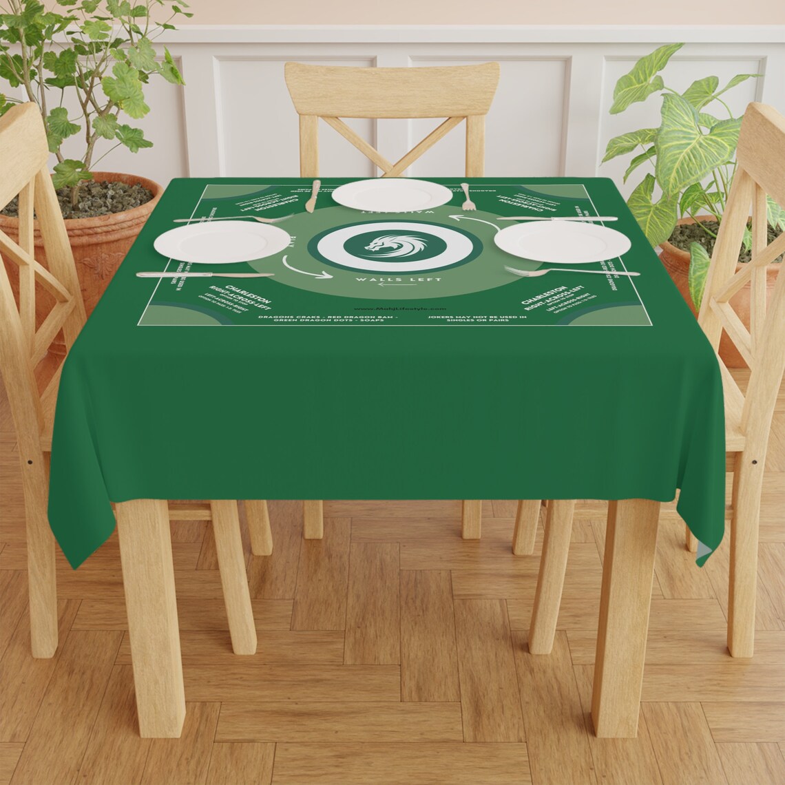 Elegant Green Mahjong Tablecloth - Handmade Table Cover for Game Nights