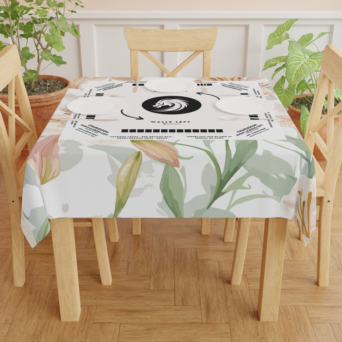 Elegant White Floral Mahjong Tablecloth - Perfect for Game Nights