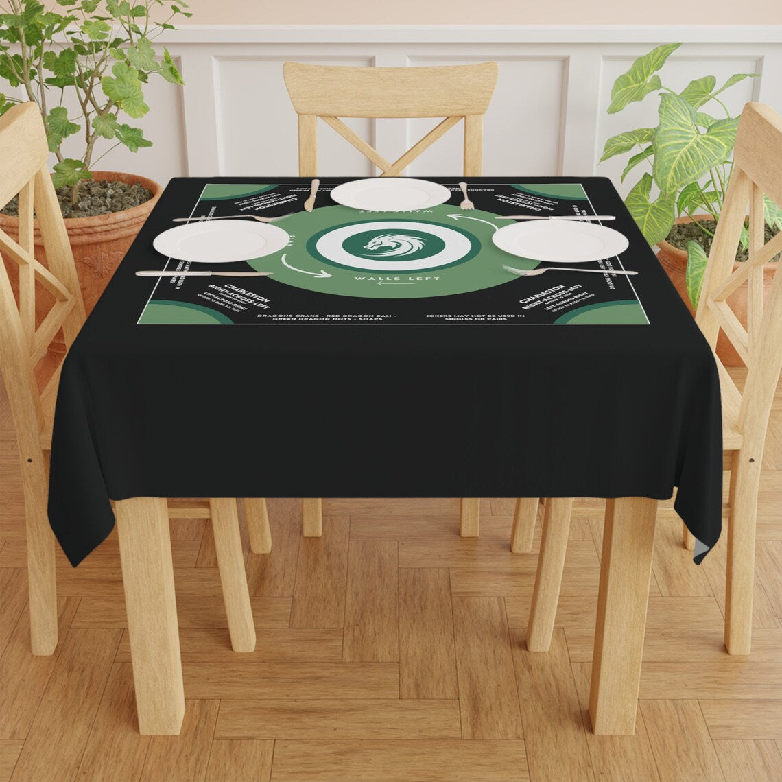 Elegant Black and Grey Mahjong Tablecloth - Perfect for Game Nights