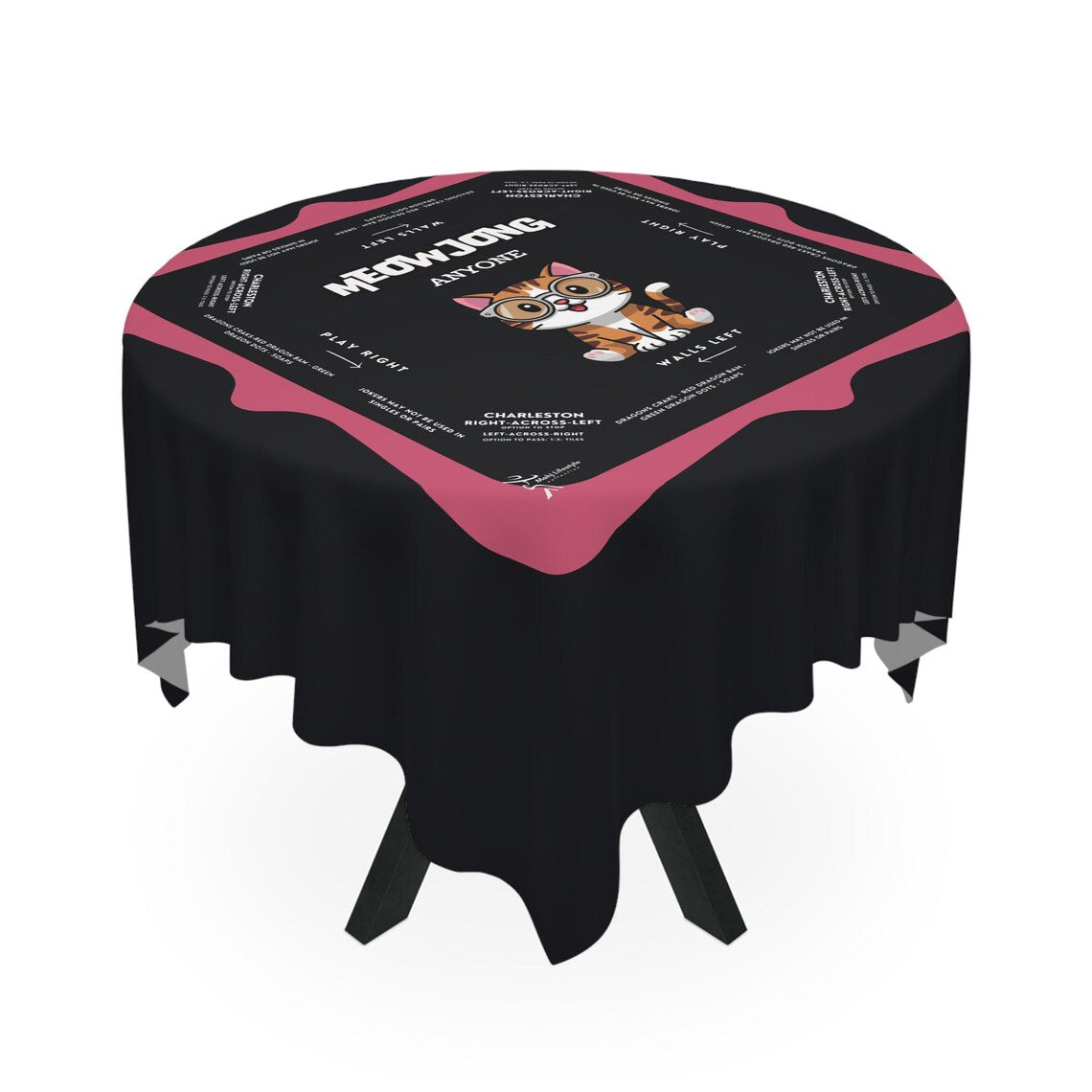 Cute Kitten Pink Rim Mahjong Tablecloth - Perfect for Mahjong Lovers & Teams, Adorable Gaming Decor