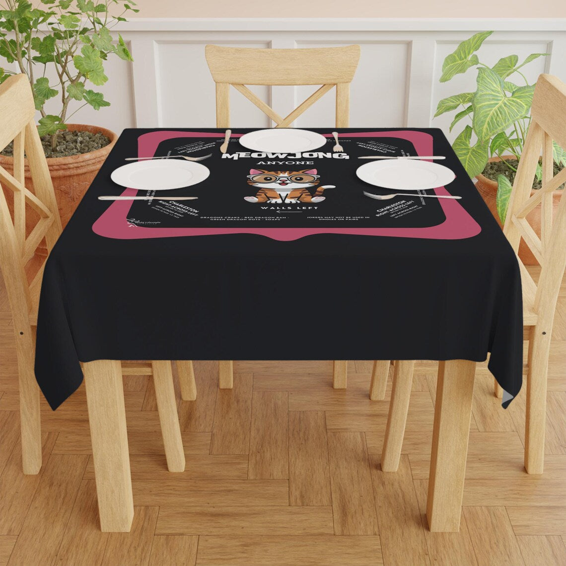 Cute Kitten Pink Rim Mahjong Tablecloth - Perfect for Mahjong Lovers & Teams, Adorable Gaming Decor