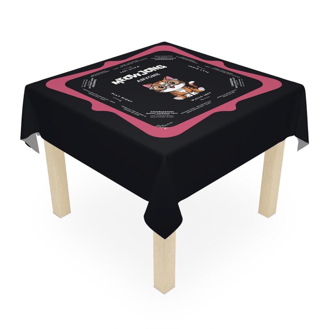 Cute Kitten Pink Rim Mahjong Tablecloth - Perfect for Mahjong Lovers & Teams, Adorable Gaming Decor