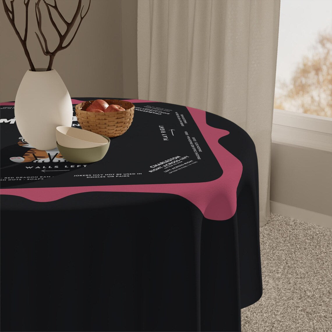 Cute Kitten Pink Rim Mahjong Tablecloth - Perfect for Mahjong Lovers & Teams, Adorable Gaming Decor