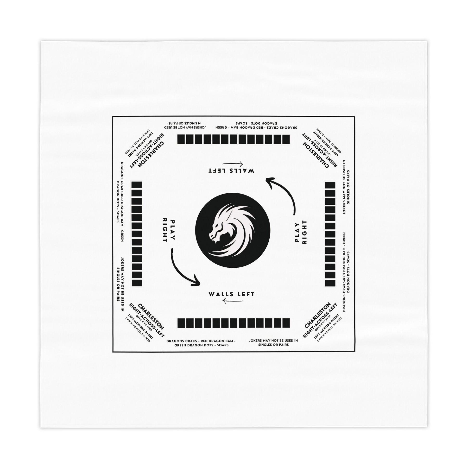 Mahjong Mat Tablecloth - Black and White Collection, Easy-to-Learn Rules 55.1 x 55.1