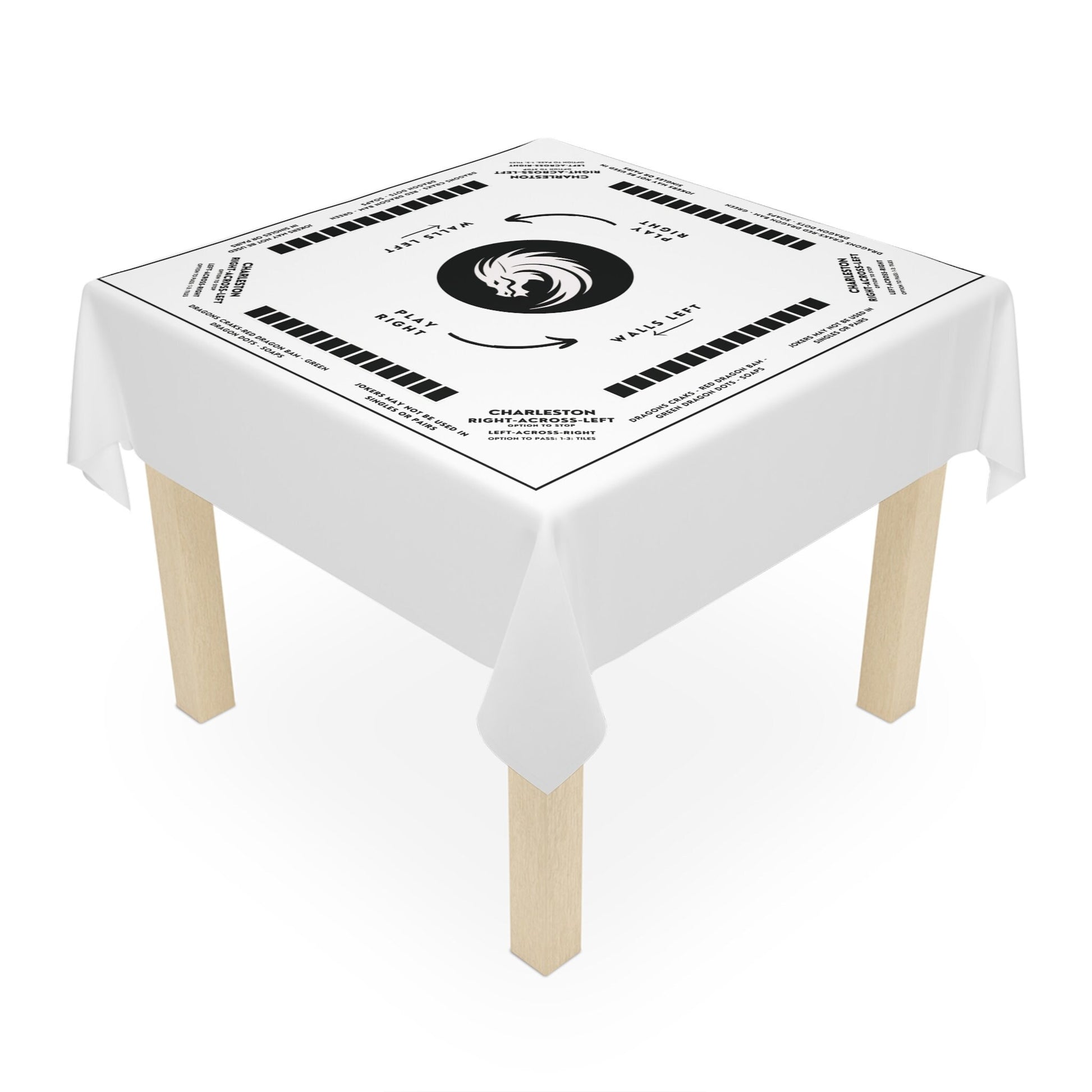 Mahjong Mat Tablecloth - Black and White Collection, Easy-to-Learn Rules 55.1 x 55.1