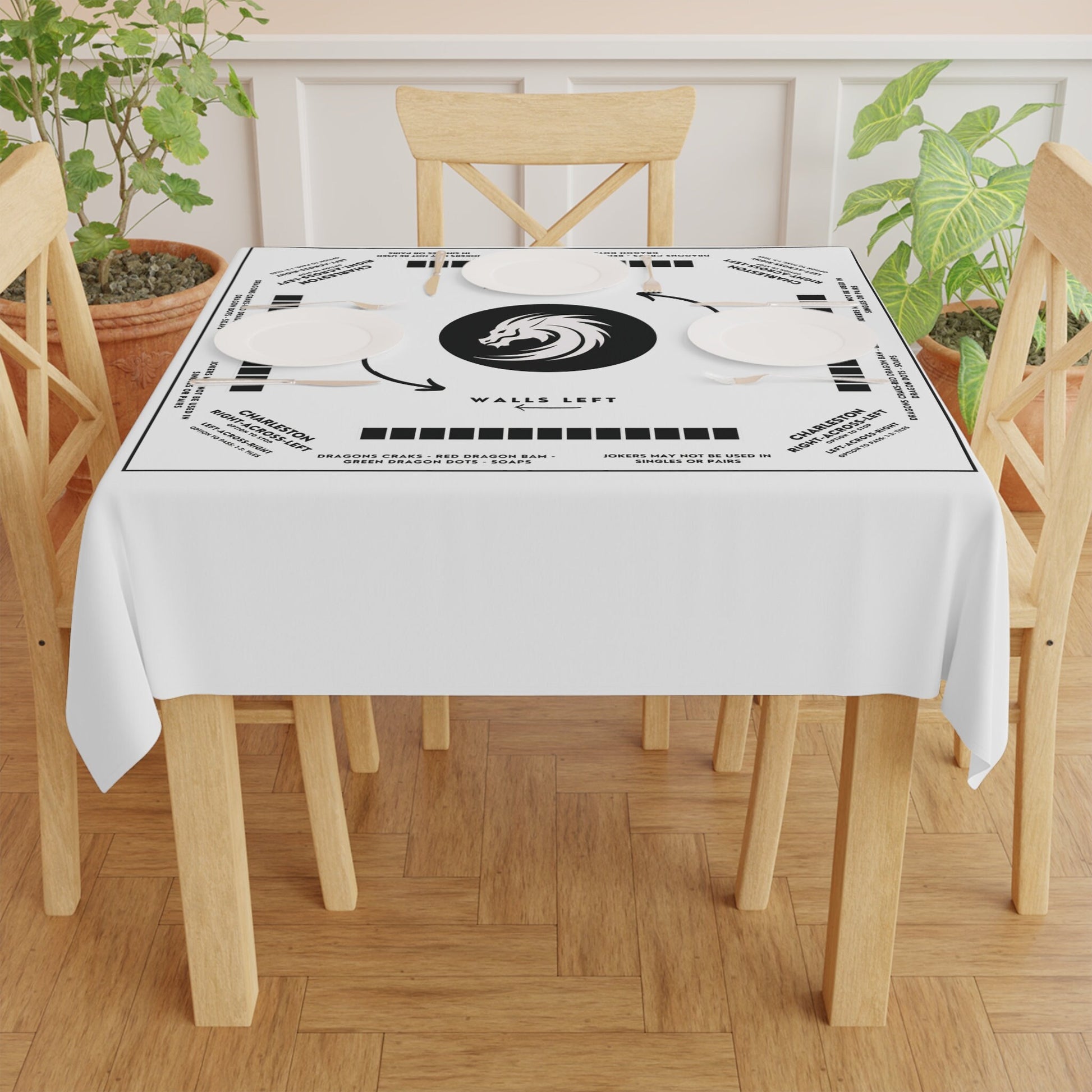 Mahjong Mat Tablecloth - Black and White Collection, Easy-to-Learn Rules 55.1 x 55.1